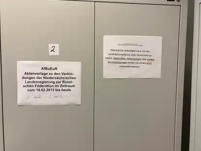 Unter Verschluss: der Stahlschrank im Landtagsgebäude mit den Akten über eine mutmaßliche „Russland-Connection“
