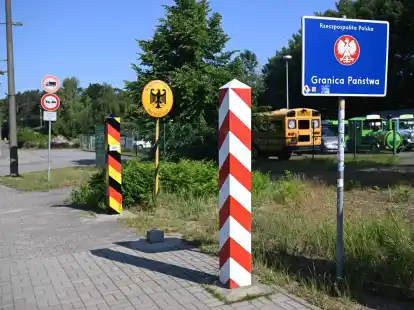 Der deutsch-polnische Grenz&uuml;bergang Swinoujscie-Ahlbeck.