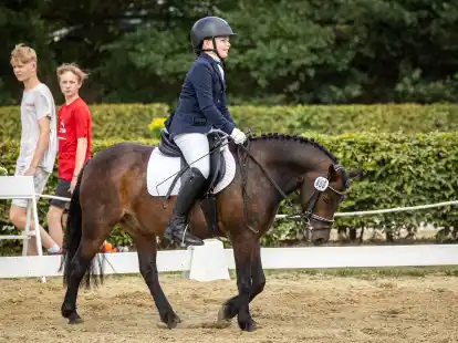 Neu im Sattel: Sarah Engelmann vom RC Hude startete auf Magnum Henry im Reiter-WB Schritt-Trab-Galopp.