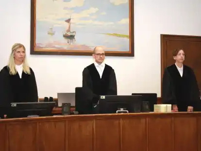 Die Schwurgerichtskammer unter Vorsitz von Richter Bj&ouml;rn Raap (Mitte) mit den beiden Berufsrichterinnen sowie zwei Sch&ouml;ffen stehen vor der schweren Aufgabe, nach dem Motiv f&uuml;r das T&ouml;tungsdelikt zu suchen.