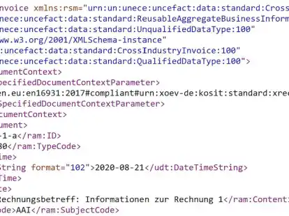 Ohne entsprechende Viewer f&uuml;r das menschliche Auge praktisch unlesbar: eine XRechnung    Bild: Amagno