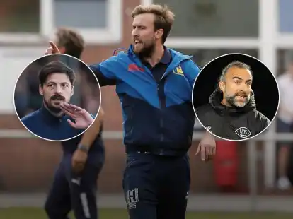 Zurück im Atlas-Trainingsanzug ist seit Dienstagabend Key Riebau (großes Bild). Auch Björn Lindemann (links) und Dario Fossi coachen wieder ihre vorherigen Vereine SSV Jeddeloh und VfB Oldenburg.