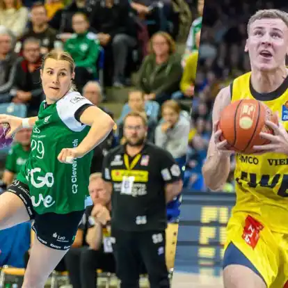 En action à plusieurs reprises à Noël et au Nouvel An : Paulina Golla (à gauche) avec les handballeurs du VfL Oldenburg et Artur Konontsuk (à droite) avec les EWE Baskets Oldenburg.