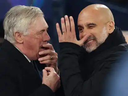 Nur einer wird nach dem n&auml;chsten Duell von Carlo Ancelotti (l) und Pep Guardiola noch lachen.