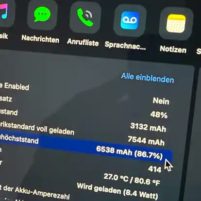 Das Programm iMazing zeigt: Dieses 5 Jahre alte iPad Pro hat noch 86,7 Prozent seiner ursprünglichen Akkukapazität.