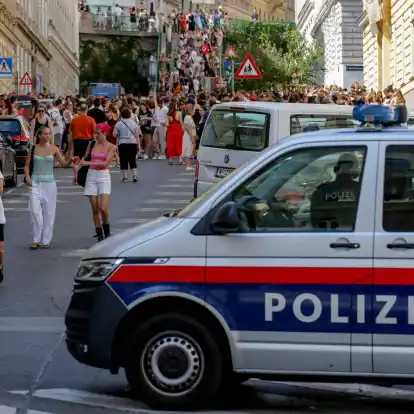 Ein Polizeiauto steht in der Nähe von versammelten «Swifties», nachdem im Sommer 2024 Konzerte abgesagt wurden aus Angst vor einem Terroranschlag. (Archivbild)