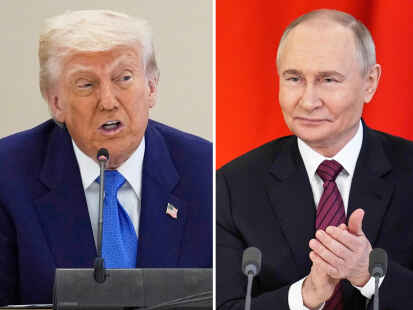 US-Präsident Donald Trump (links) setzt den russischen Präsidenten Wladimir Putin im Ukraine-Krieg unter Druck (Archivbilder)