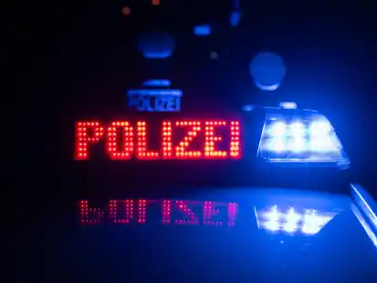 Zwei Polizisten stehen im Rahmen eines Fototermins vor einem Polizeifahrzeug (gestellte Szene). (Symbolbild)