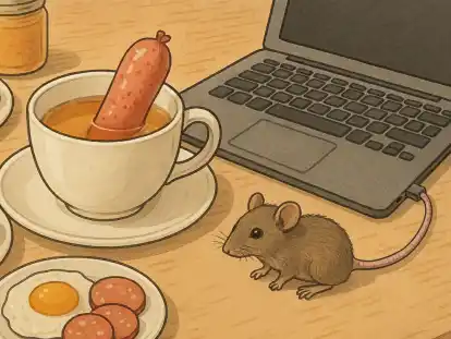 Die Teewurst in der Tasse und die Maus am Laptop: Die EU-Parlamentarier, die das Verbot von Bezeichnungen wie &bdquo;Veggie-Burger&ldquo; f&uuml;r Verbraucherschutz halten, d&uuml;rften auch hier Handlungsbedarf sehen.