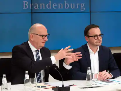 Dietmar Woidke, Brandenburgs Regierungschef, und Jan Redmann, CDU-Landesvorsitzender, pr&auml;sentieren ihre Ziele f&uuml;r eine gemeinsame Koalition.