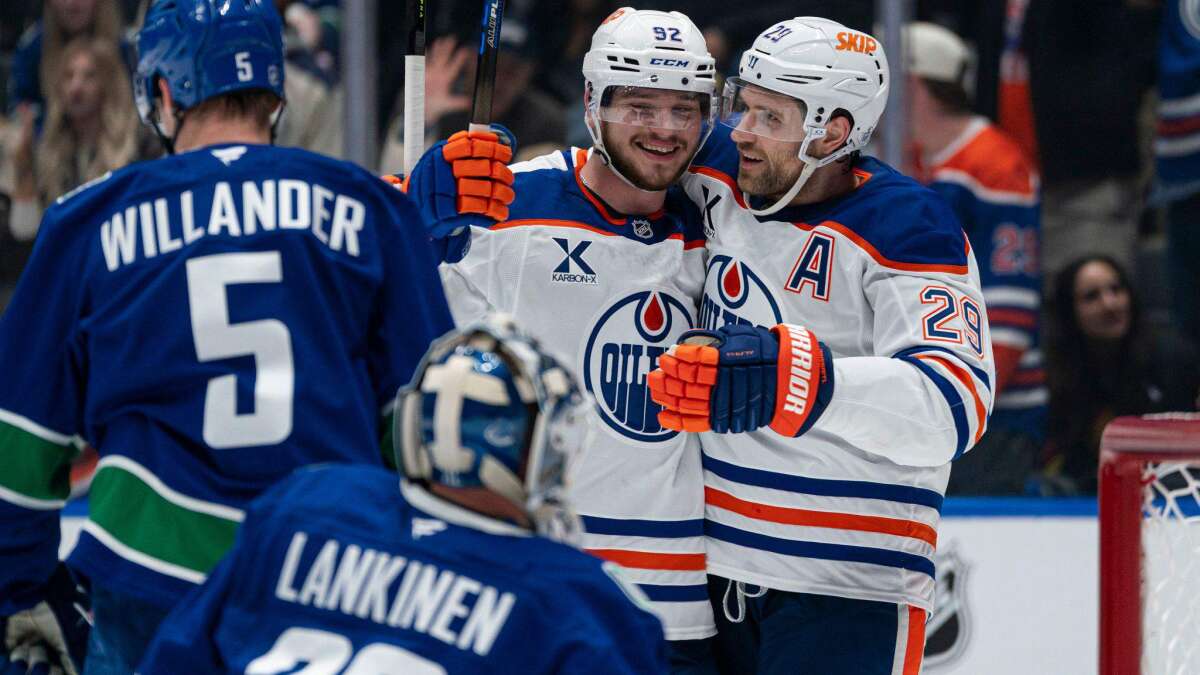Leon Draisaitl of the Edmonton Oilers in action against the Vancouver Canucks.